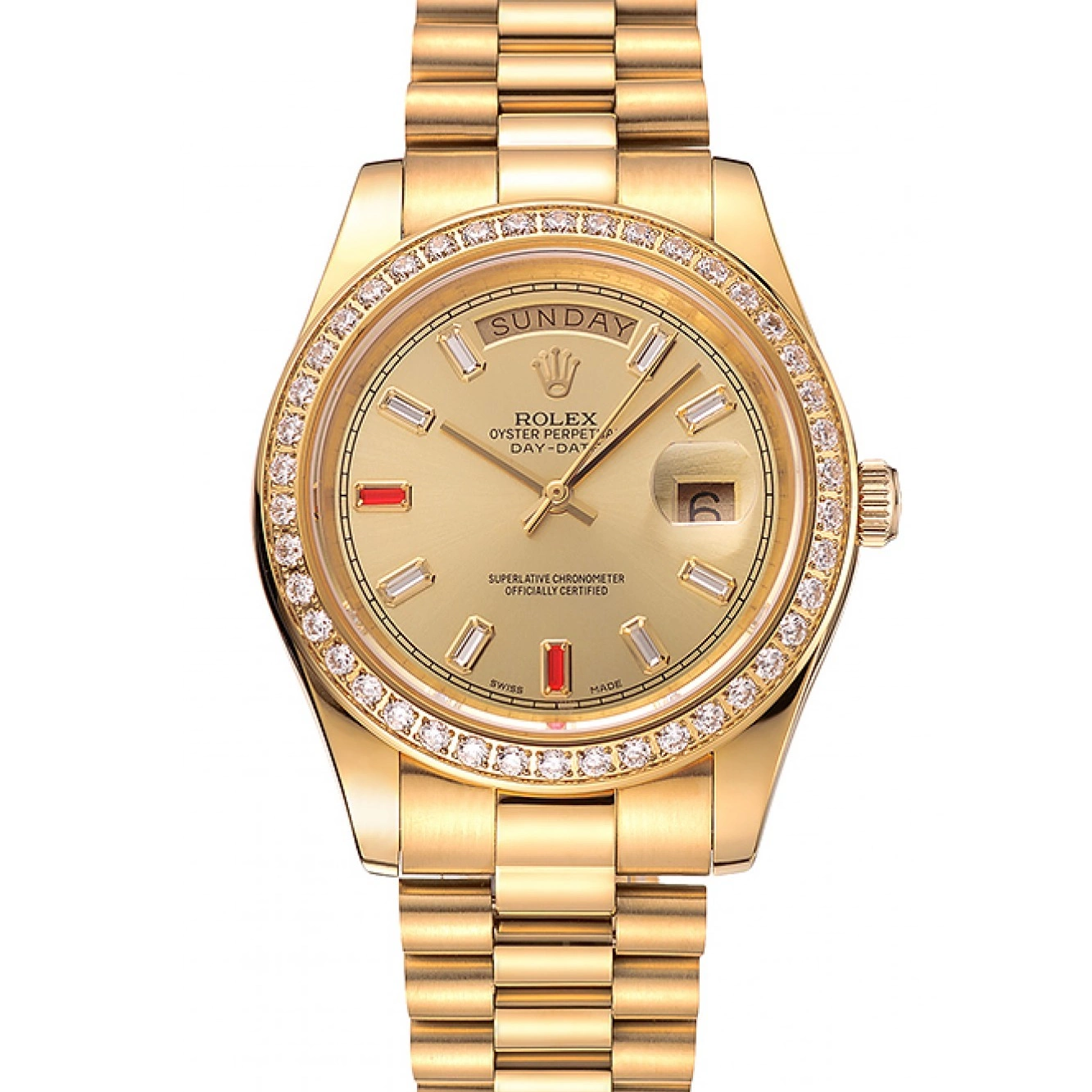 MiroTime 0812 Swiss Rolex Day-Date Diamonds And Rubies Champagne Dial Gold Bracelet 1454100